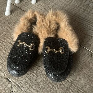 Lola + The Boys Glitter Loafers with Faux Fur Toddler 12